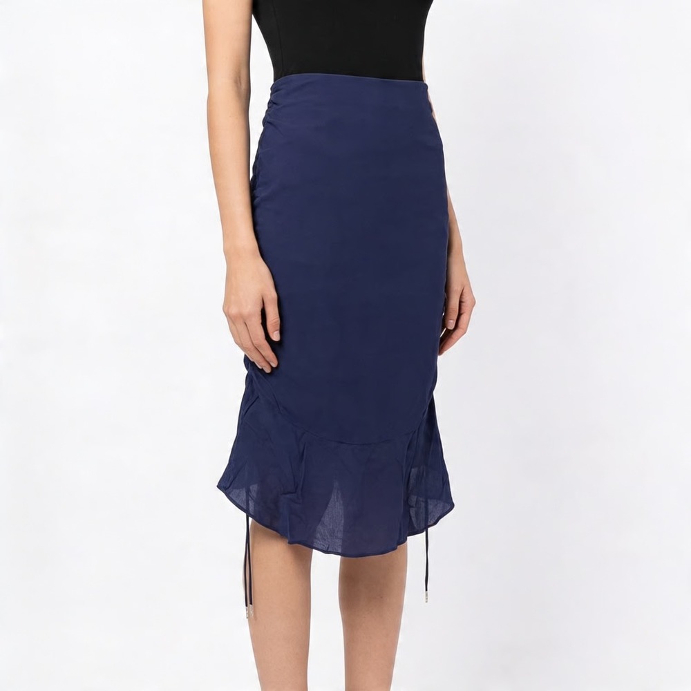 Finders Navy Blue Ruched High Low Mini Skirt Size S 100% Viscose